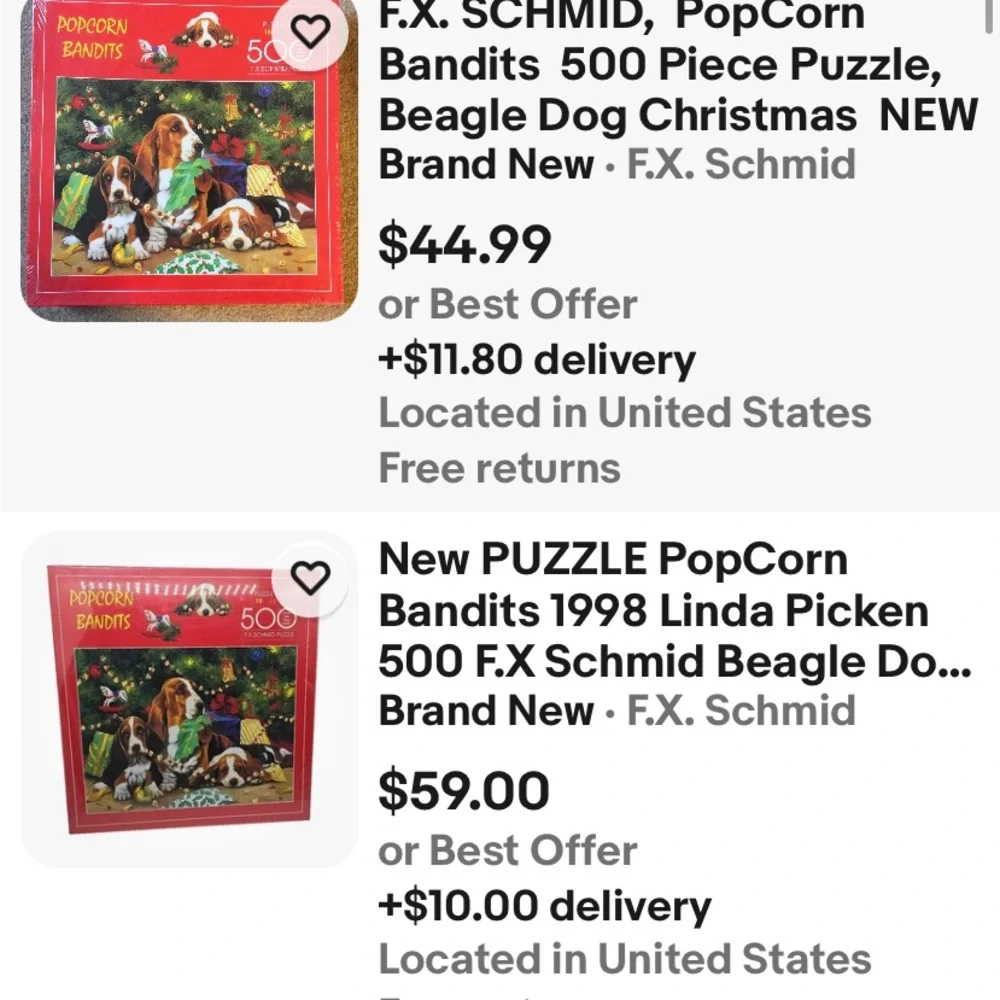 Puzzle F.X. SCHMID,  PopCorn Bandits  500 Piece Beagle Dog Christmas  NEW